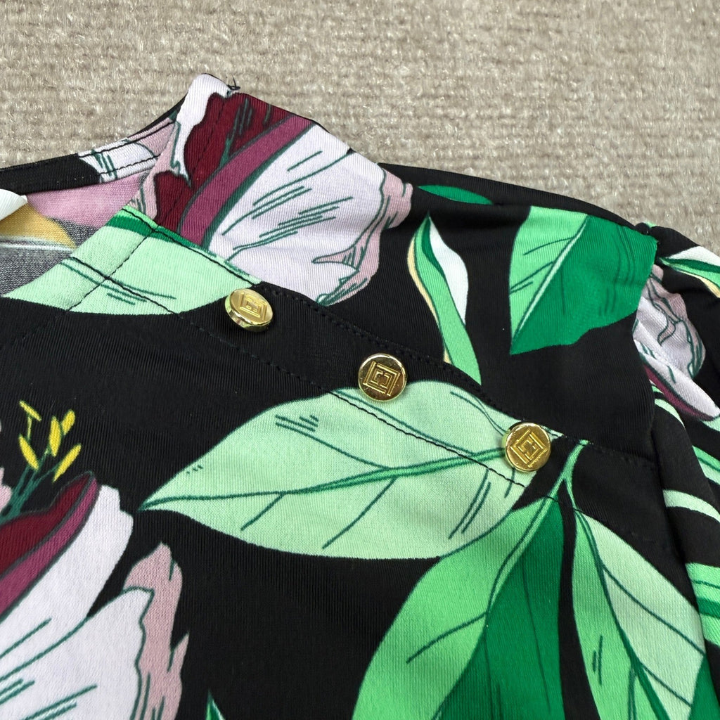 MSRP $44 Liz Claiborne Womens XXL Petite Black Floral Long Sleeve Blouse Round