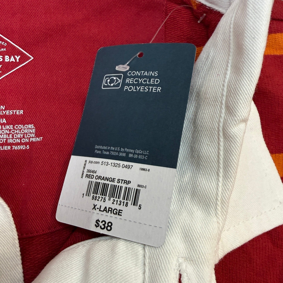 MSRP $38 St. John's Bay Mens XL Red Orange Stripe Rugby Shirt Long Sleeve Polo