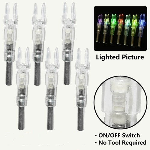 Set of 6 LED Colorful Lighted Nocks for Arrows 0.233"/5.91mm On/Off Switch