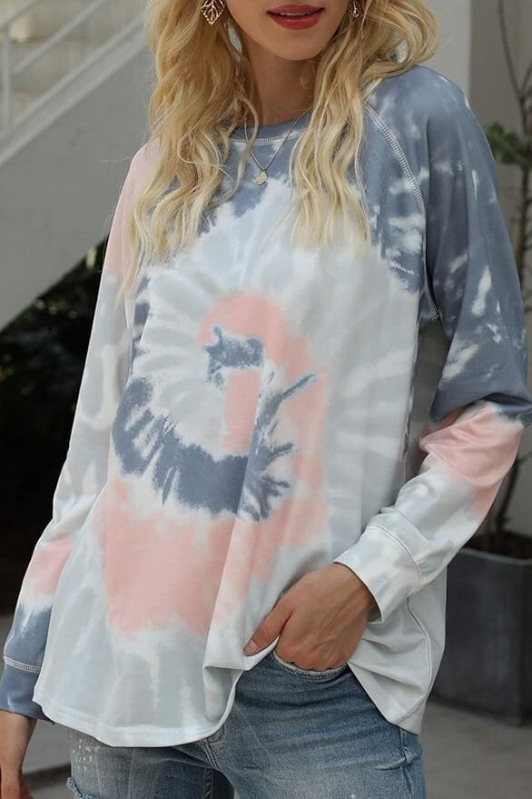 ASHER FASHION Women's 16W Tie Dye Print Sweatshirt Casual Long Sleeve Crew Neck