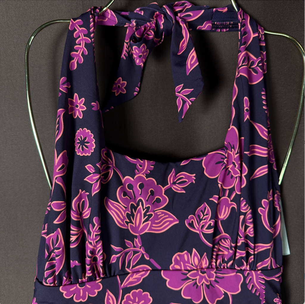 Lands' End Women's 2-4 Square Neck Swimsuit Halter Tankini Top Blackberry Ornate