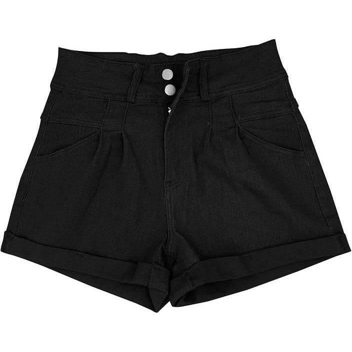 MSRP $39 Hilltichu Womens L Black Relaxed Fit Casual High Waist Denim Shorts