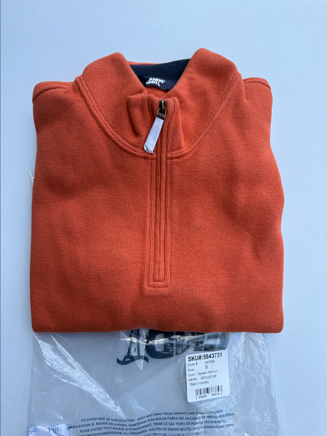 Lands’ End Men's S Bedford Rib Sweater Quarter Zip LS Spiced Apricot 447688