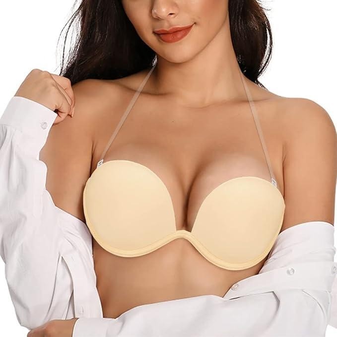 MSRP $34 JOATEAY Womens A-Cup Strapless Backless Bra Plunge Push Up Adhesive