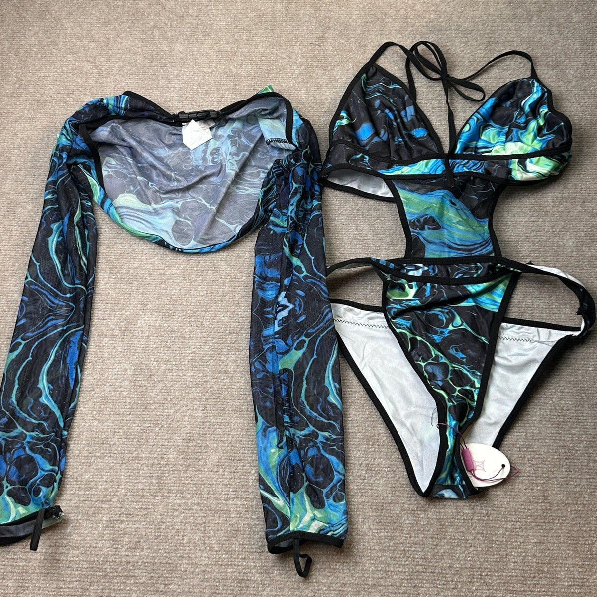 MSRP $35 Avidlove Womens M Tie Dye Rave Outfits 2 Piece Sexy Lingerie Bodysuit
