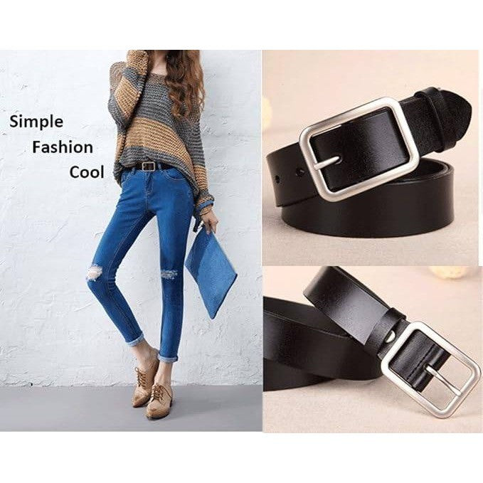 VONSELY Womens 25"-29" Black Leather Waist Belt with Pin Buckles