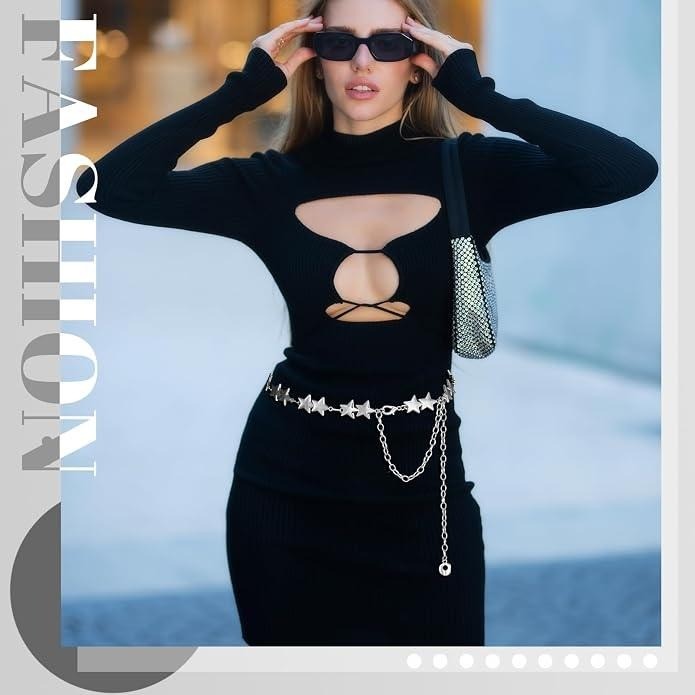 Fingertip WD 2 Pcs Silver Star Chain Belt Y2K Metal Waist Belt Punk Body Chai