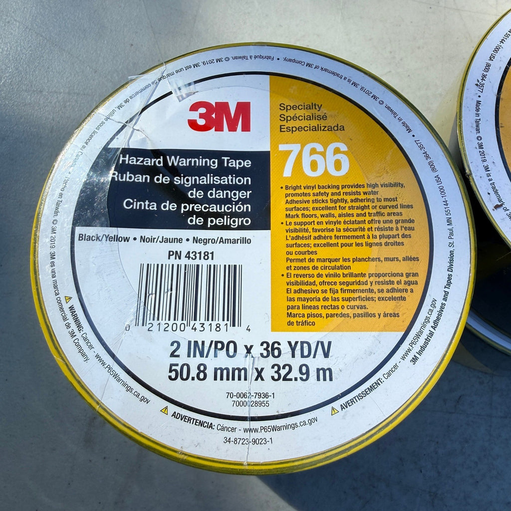 Set of 5 3M 766 Hazard Warning Tape Black/Yellow 2" x 36 yd & Uline Caution