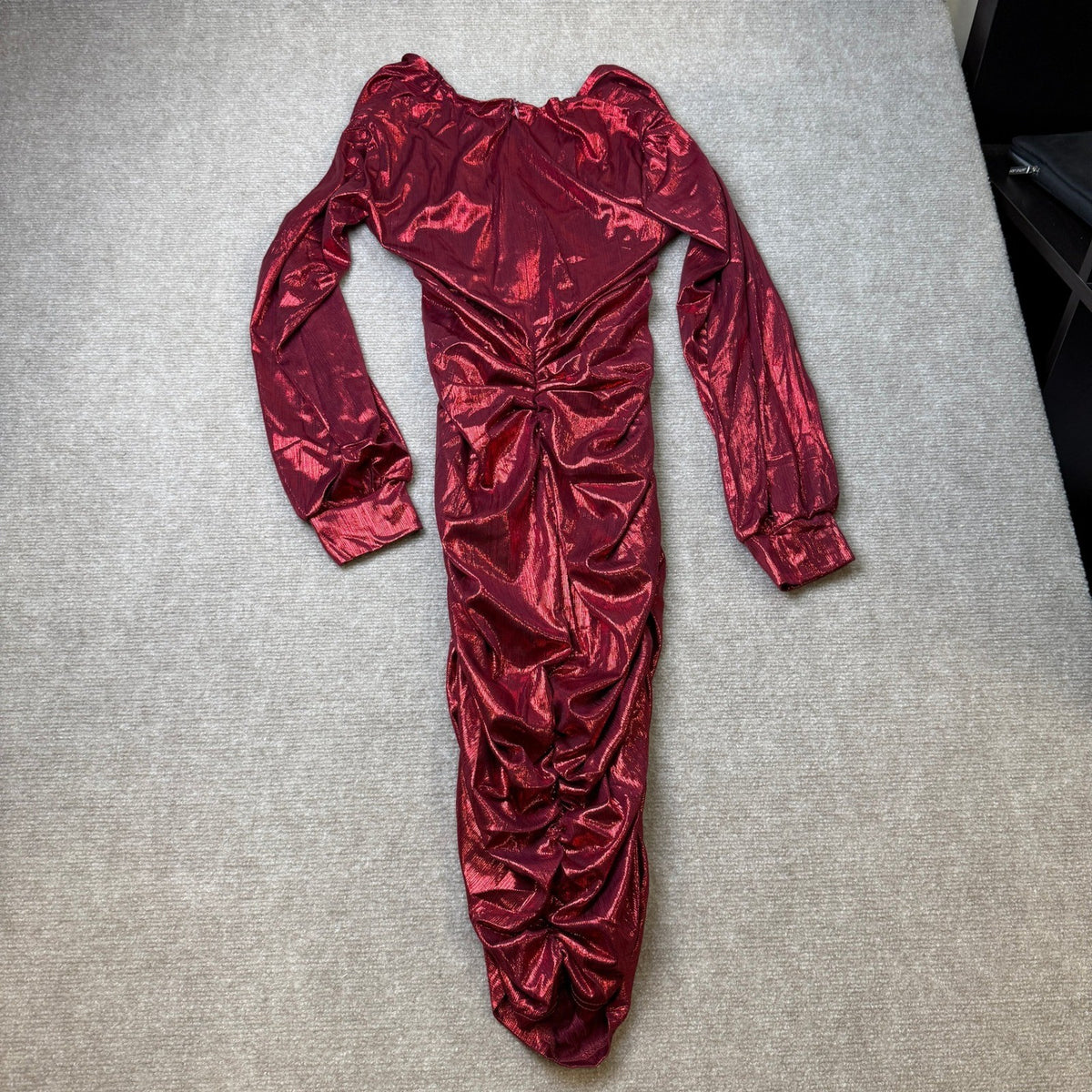 SeNight Women's L Burgundy Bodycon Dress Sexy Deep V Neck Long Sleeve Sparkly