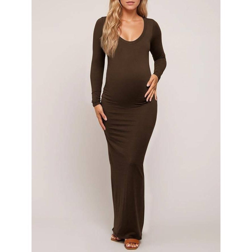 MSRP $43 Yousify Women's M Maternity Maxi Dress Long Sleeve Slim Fit Pregnancy