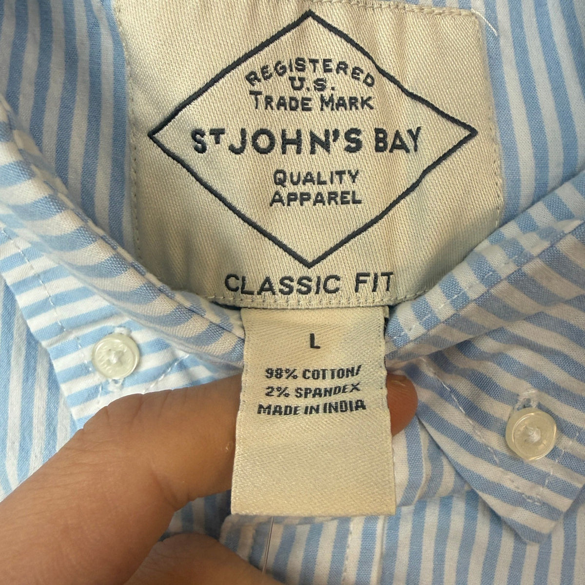 MSRP $44 St. John's Bay Mens L Blue Stripe Long Sleeve Button-Down Shirt Classic