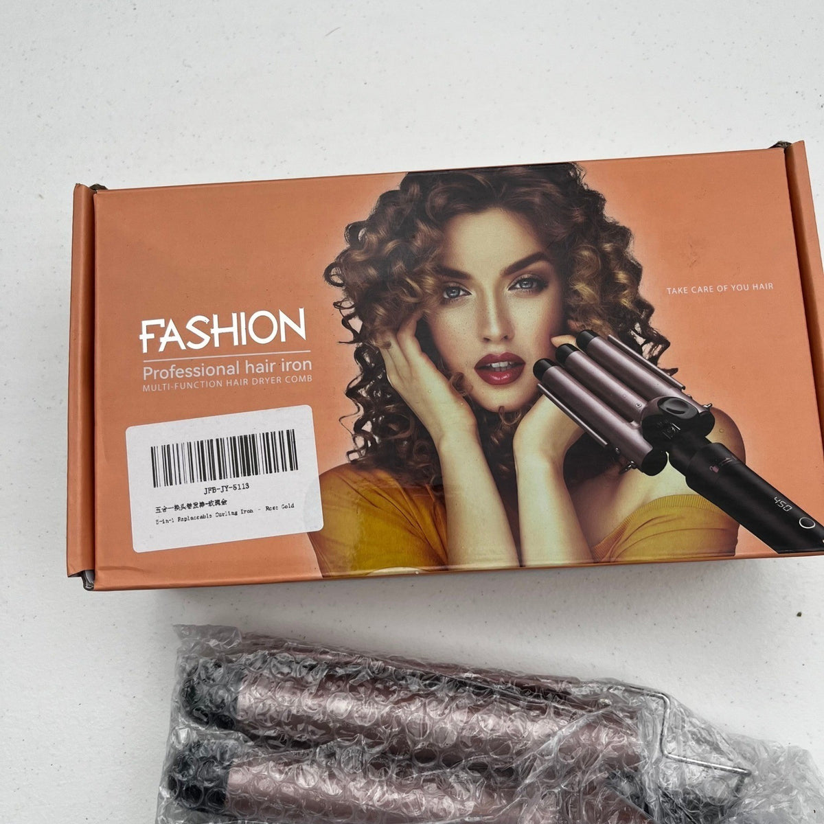 Ushow 5-in-1 Hair Curling Wand Set Rose Gold with Interchangeable Barrels and G