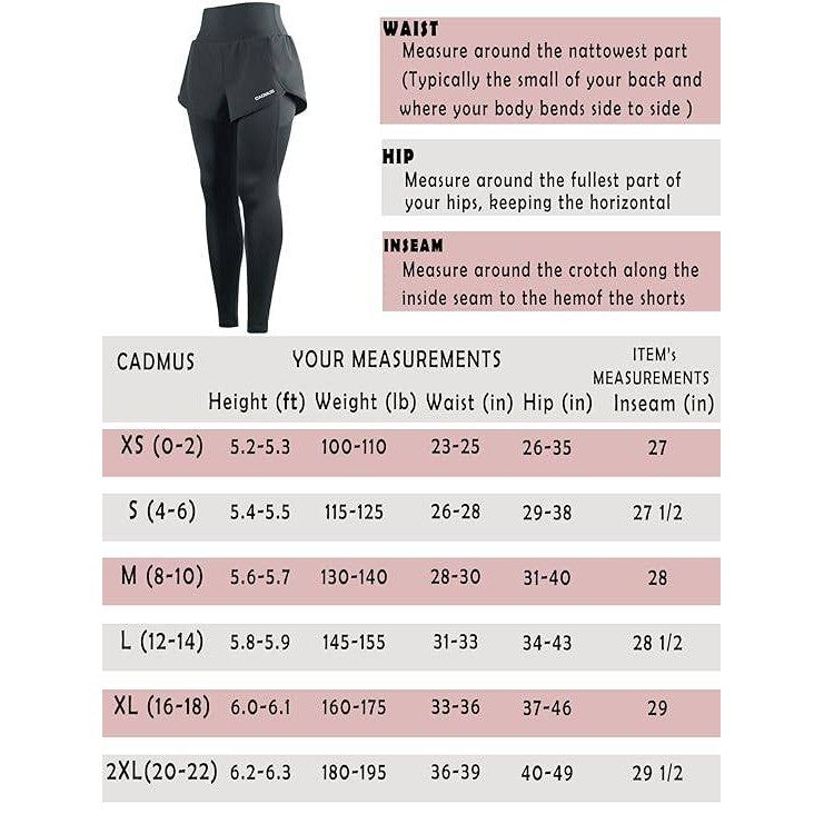 Pack of 2 CADMUS Black & White XL 2 in 1 Women's Yoga Pants High Waisted Running