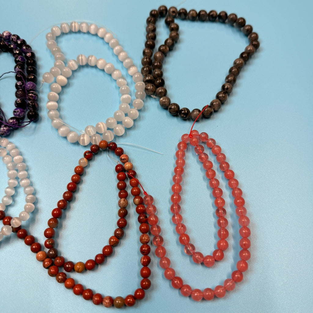 Set of 10 Natural Gemstone Round Beads Strands 15" Sizes 6,8,10 mm 19oz №B20