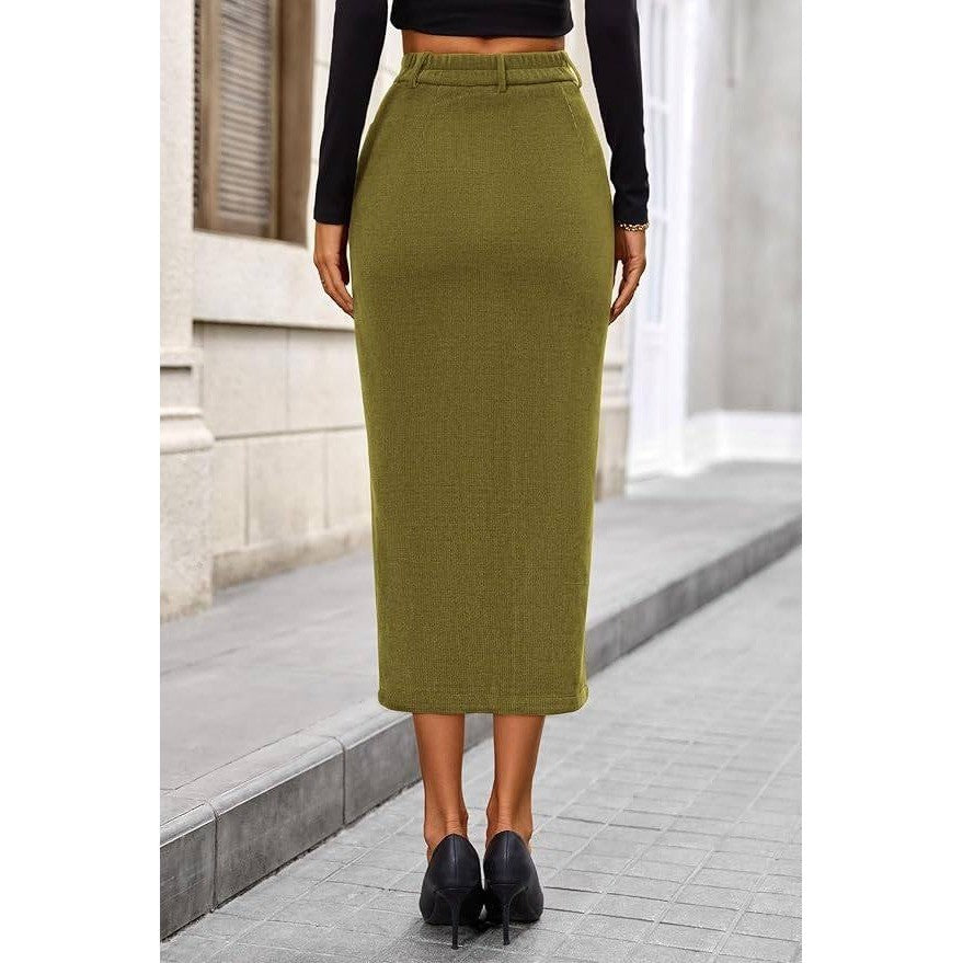 MSRP $45 PRETTYGARDEN Women's 10 Corduroy Skirt High Waisted Pencil Midi Skirt