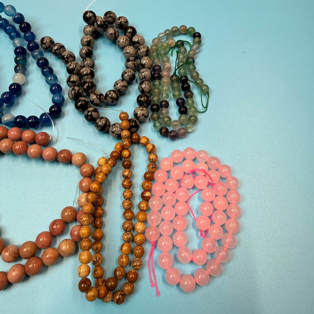 Set of 10 Natural Gemstone Round Beads Strands 15" Sizes 6,8,10 mm 14oz №B11