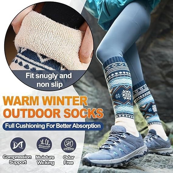 Set of 3 Welwoos L Merino Wool Ski Socks Knee High Thermal Winter Warm Thick