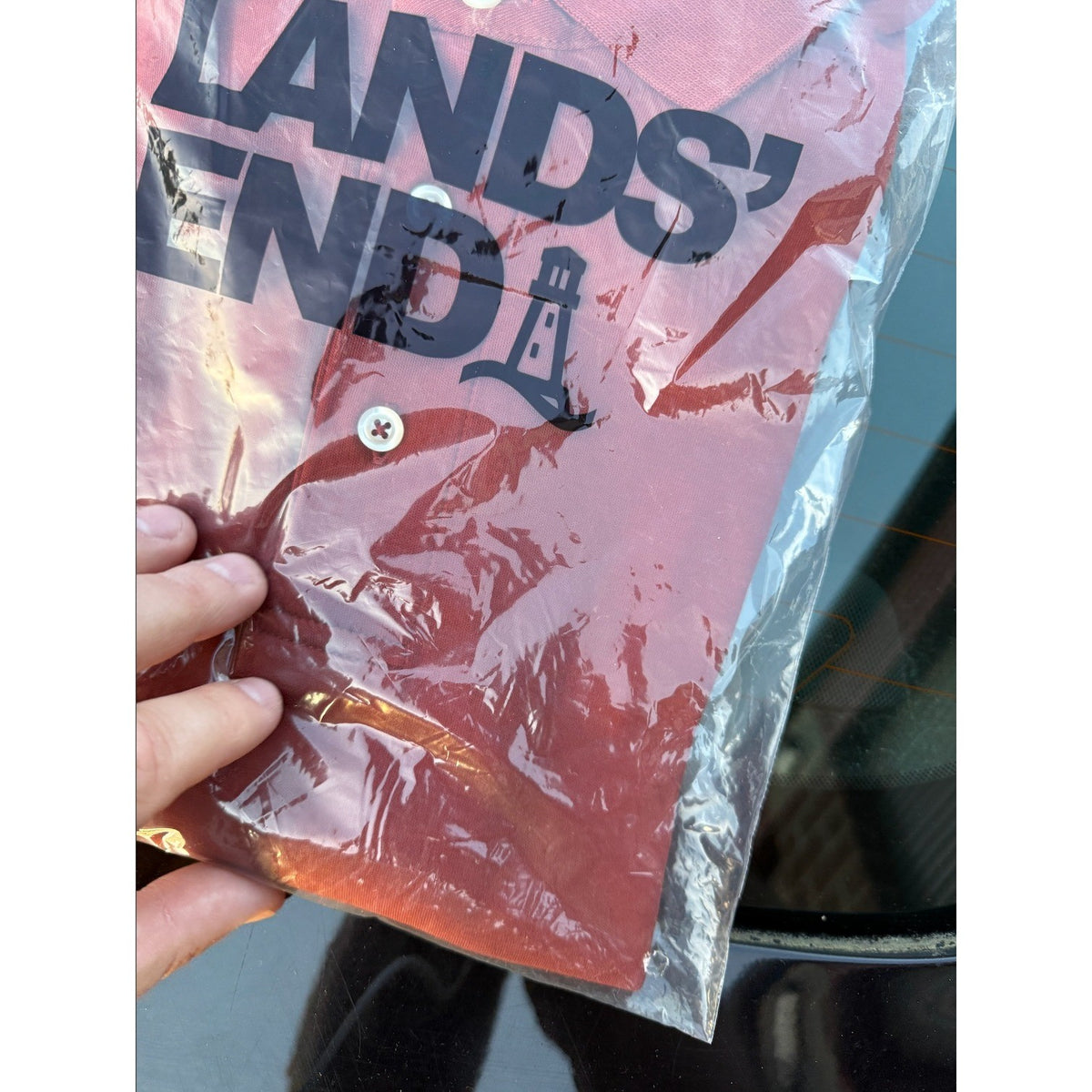 2 Pack Lands' End Mens L Long Sleeve - Rust Red Polo & Spade Blue Sweater 1/4