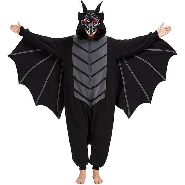 NWT Dragon Onesie, Black Sz 110 Dragon Costume Wings Hooded Halloween Cosplay
