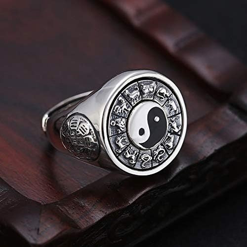 Yin Yang Chinese Horoscope Zodiac Signet Spinner Ring Stainless Steel Size 7