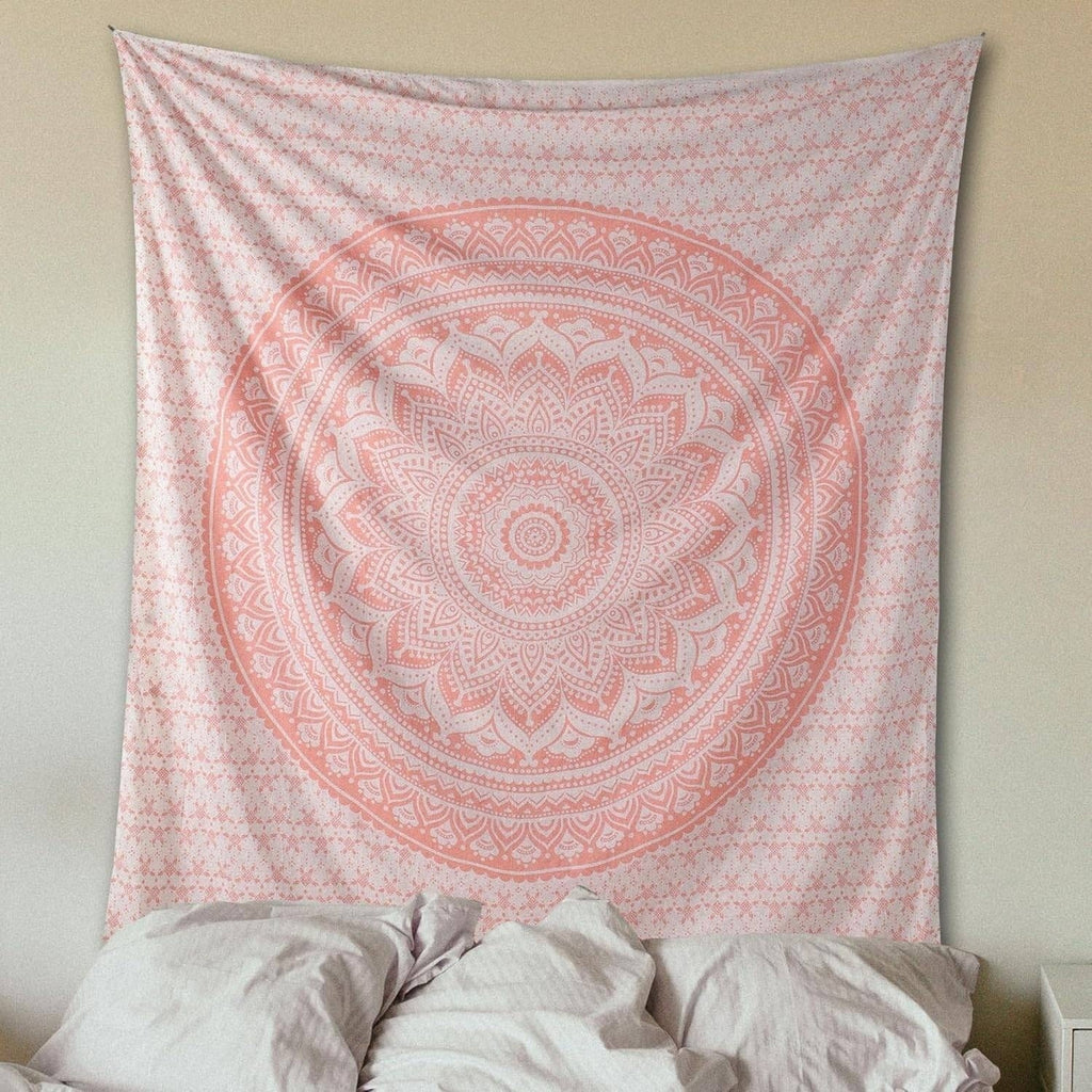 THE ART BOX Rose Gold Ombre Tapestry Wall Hanging Mandala 52x60" Bohemian