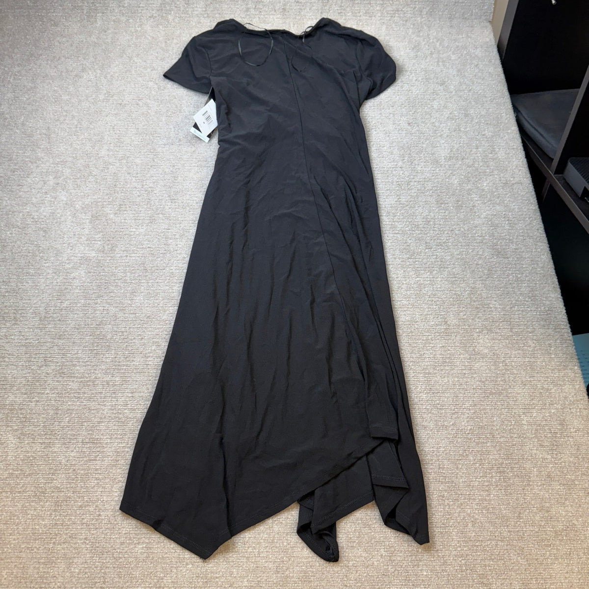 MSRP $69 Perceptions Womens M Black Midi V Neck Short Sleeve Dress