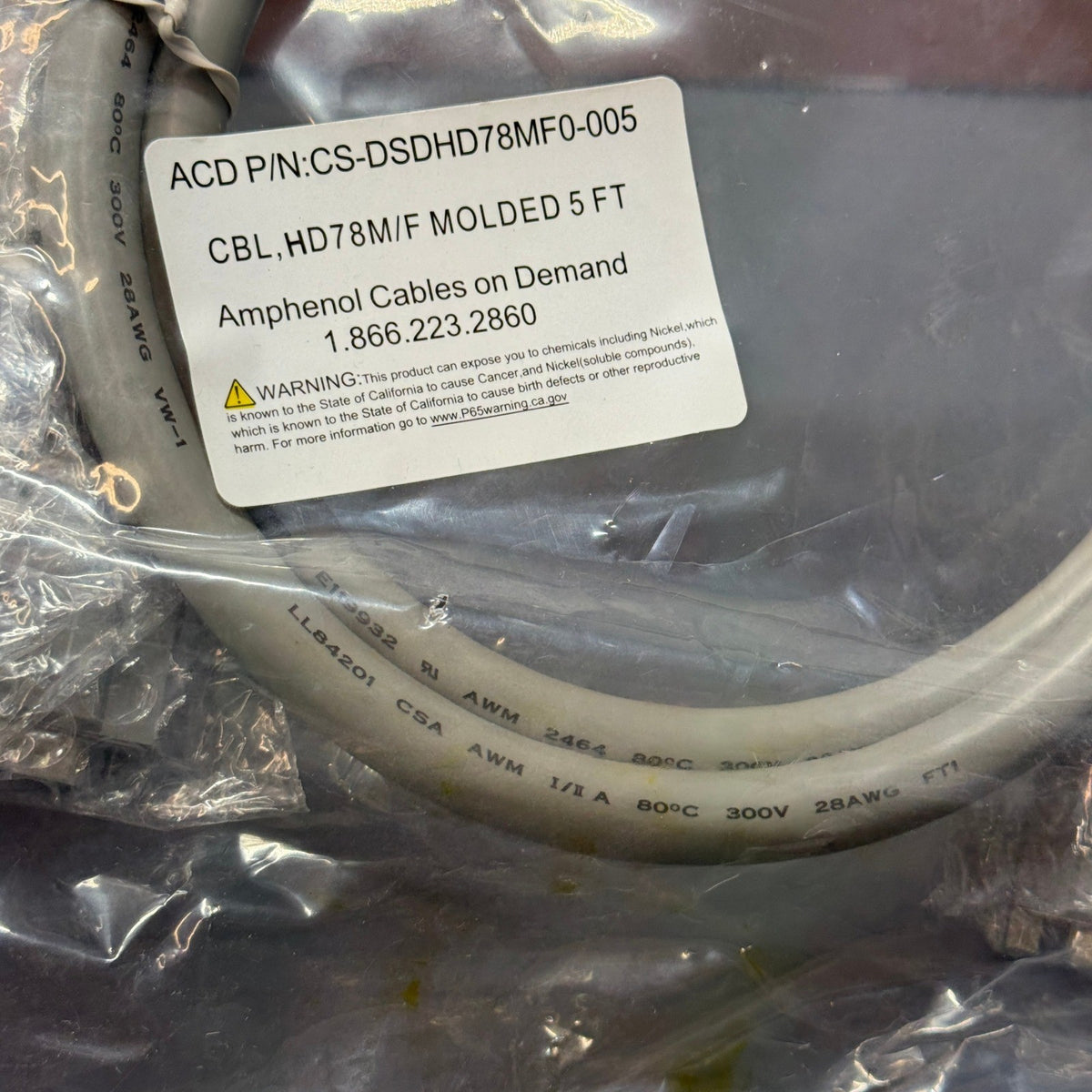 Amphenol Cables on Demand CS-DSDHD78MF0-005 D-Sub Cable Assembly 5 ft HD78 Gray