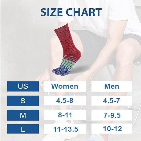 Set of 3 MSRP $26 TikMox L Five-Toe Crew Socks for Men & Women, Cotton Arch