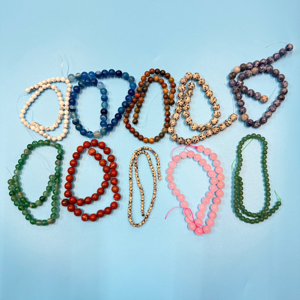 Set of 10 Natural Gemstone Round Beads Strands 15" Sizes 6,8,10 mm 14oz №B1