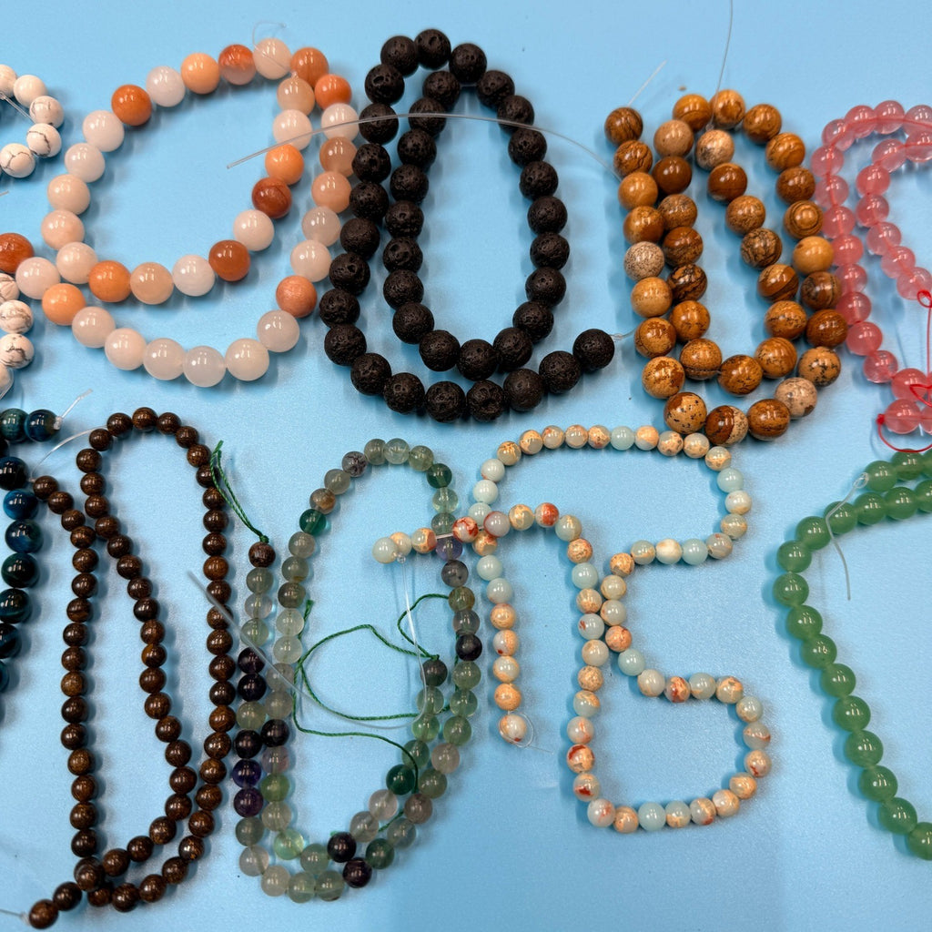Set of 10 Natural Gemstone Round Beads Strands 15" Sizes 6,8,10 mm 14oz №B7