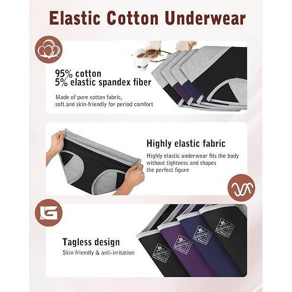 Set of 4 MSRP $36 IGOLUMON Women's 2XL Period Underwear Leak-Proof Incontinen
