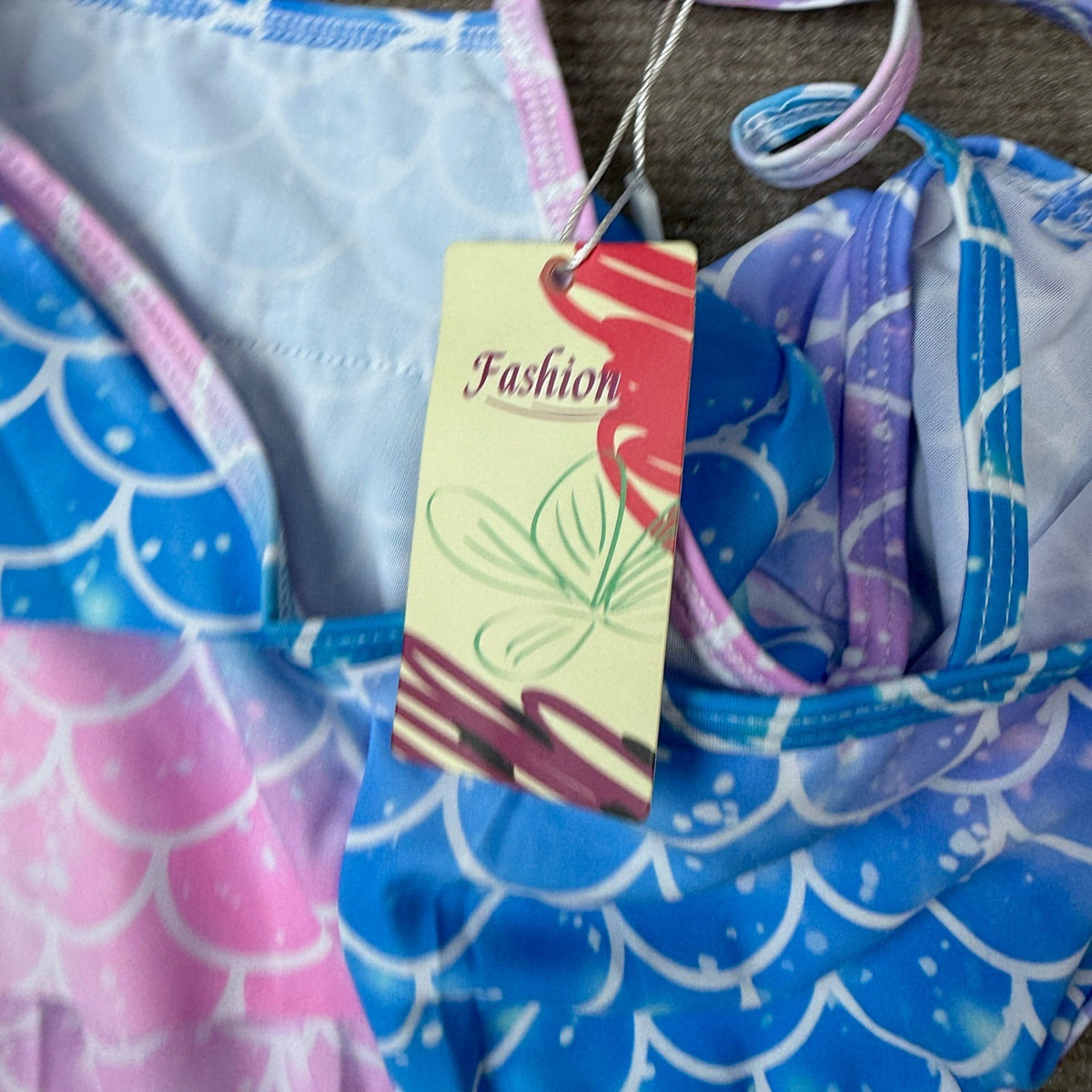 MSRP $39 Ghteas 3Pcs Girls Sz 8-9 Swimsuit Mermaid Swimwear Ruffle Top