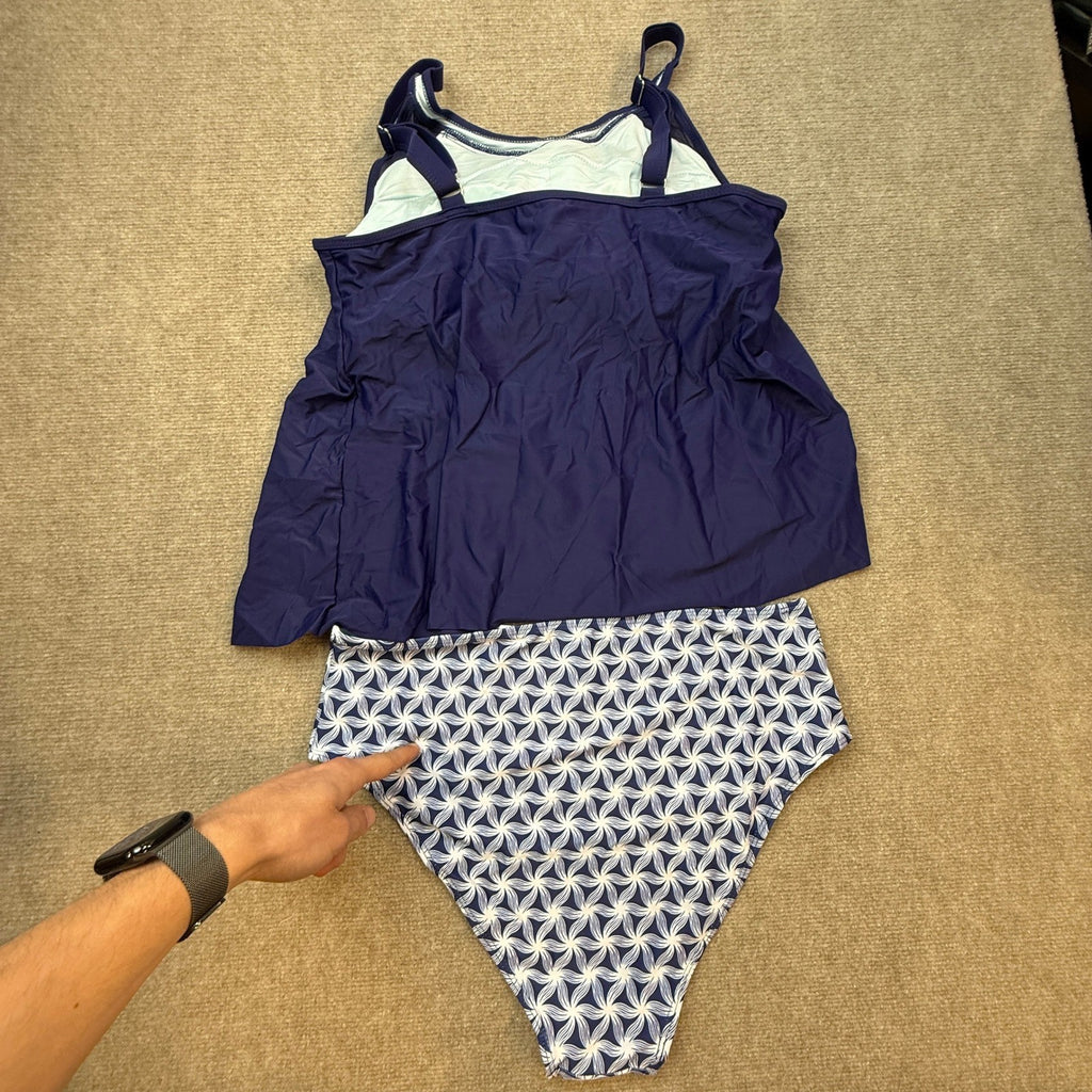 MSRP $50 SUUKSESS Women's XXL Blue Tummy Control Tankini Bathing Suit Ruffle