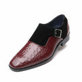 Men's US 8.5 Red Pattern Leather Patchwork Monk Strap Loafers Fashion Classic P