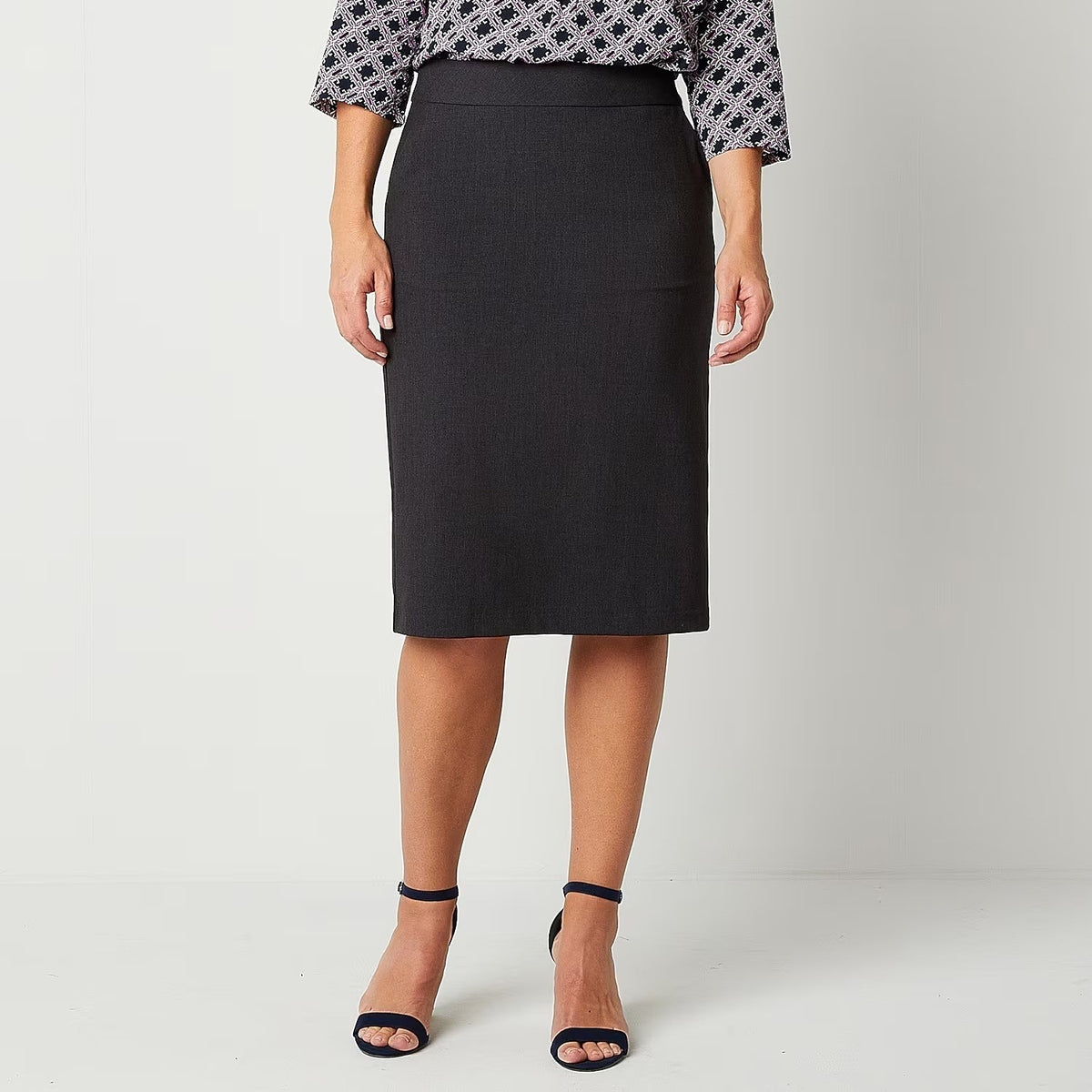MSRP $54 Liz Claiborne Womens 20 Tall Charcoal Heather Midi Pencil Skirt Mid Ris