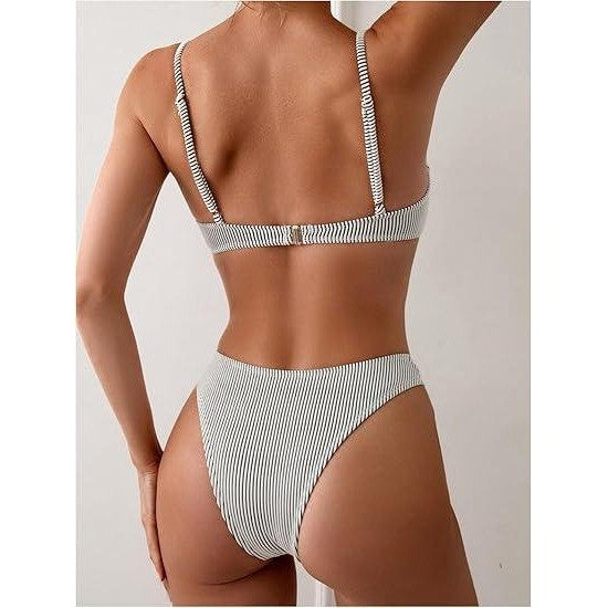 MSRP $39 SweatyRocks Women's L Black/White Two Piece Bikini Set Striped Print
