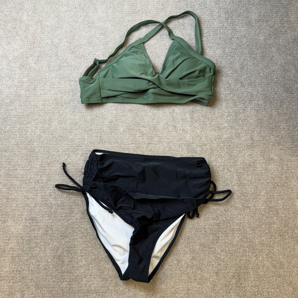 MSRP $34 Fanuerg Women's S High Waisted Bikini Set Drawstring Tummy Control Two