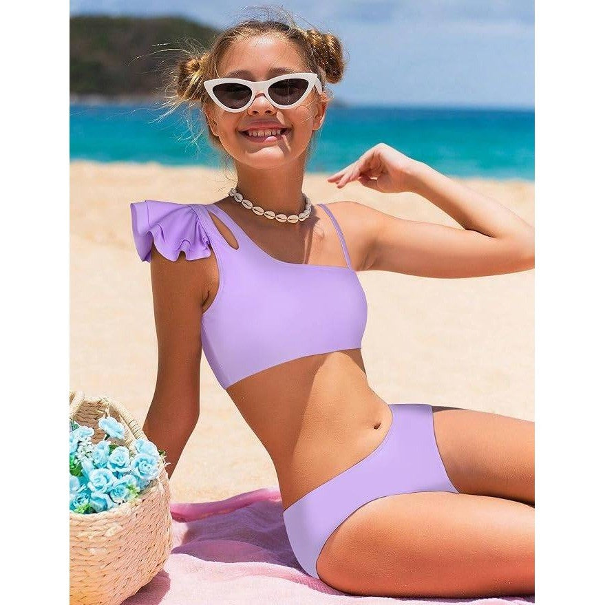 MSRP $29 Doumlop Girls 7-8Y Swimsuit Two Piece Bikini Set Ruffle Bathing Suit A