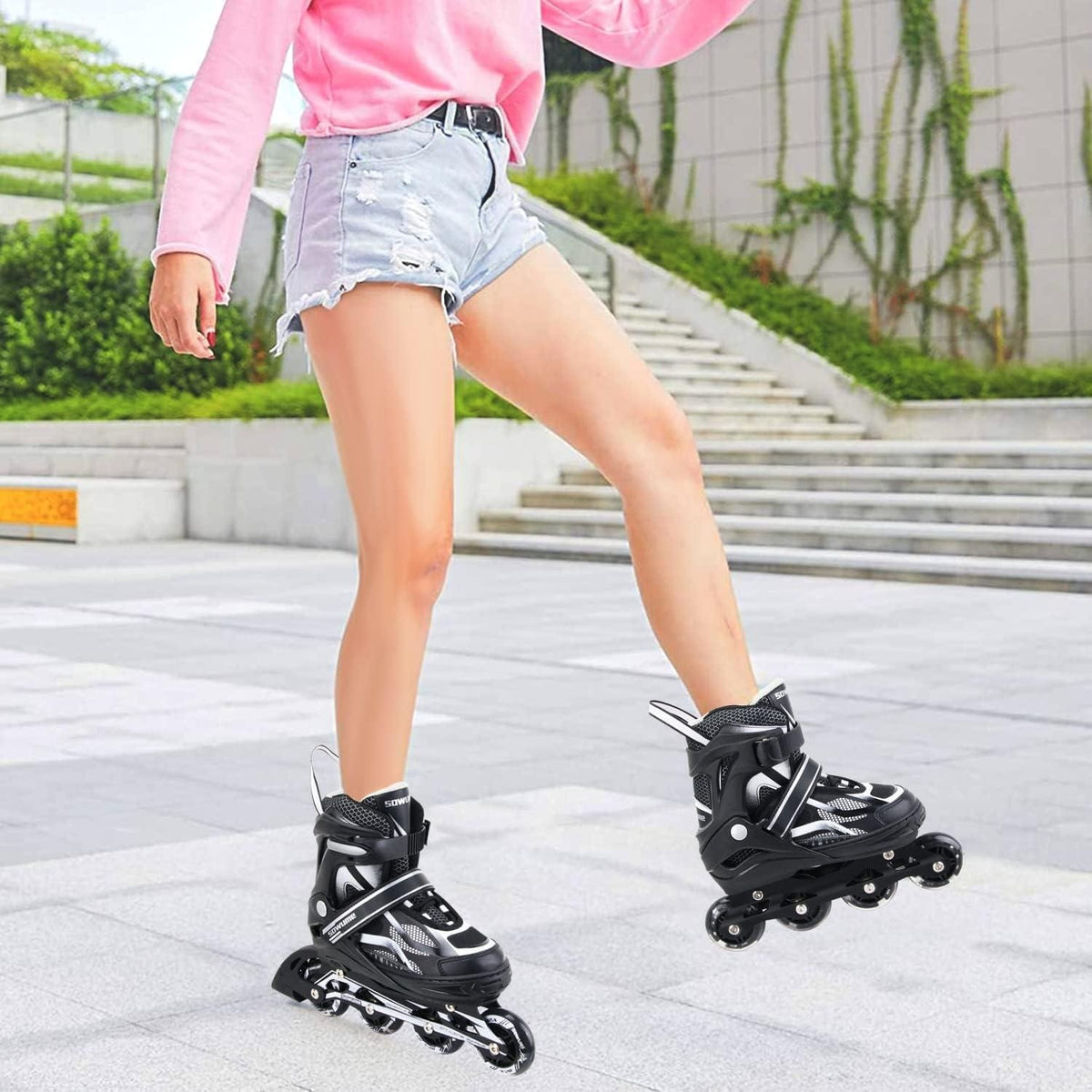 Sowume Black Sz S Adjustable Inline Skates for Little Kids Girls and Boys, Rol