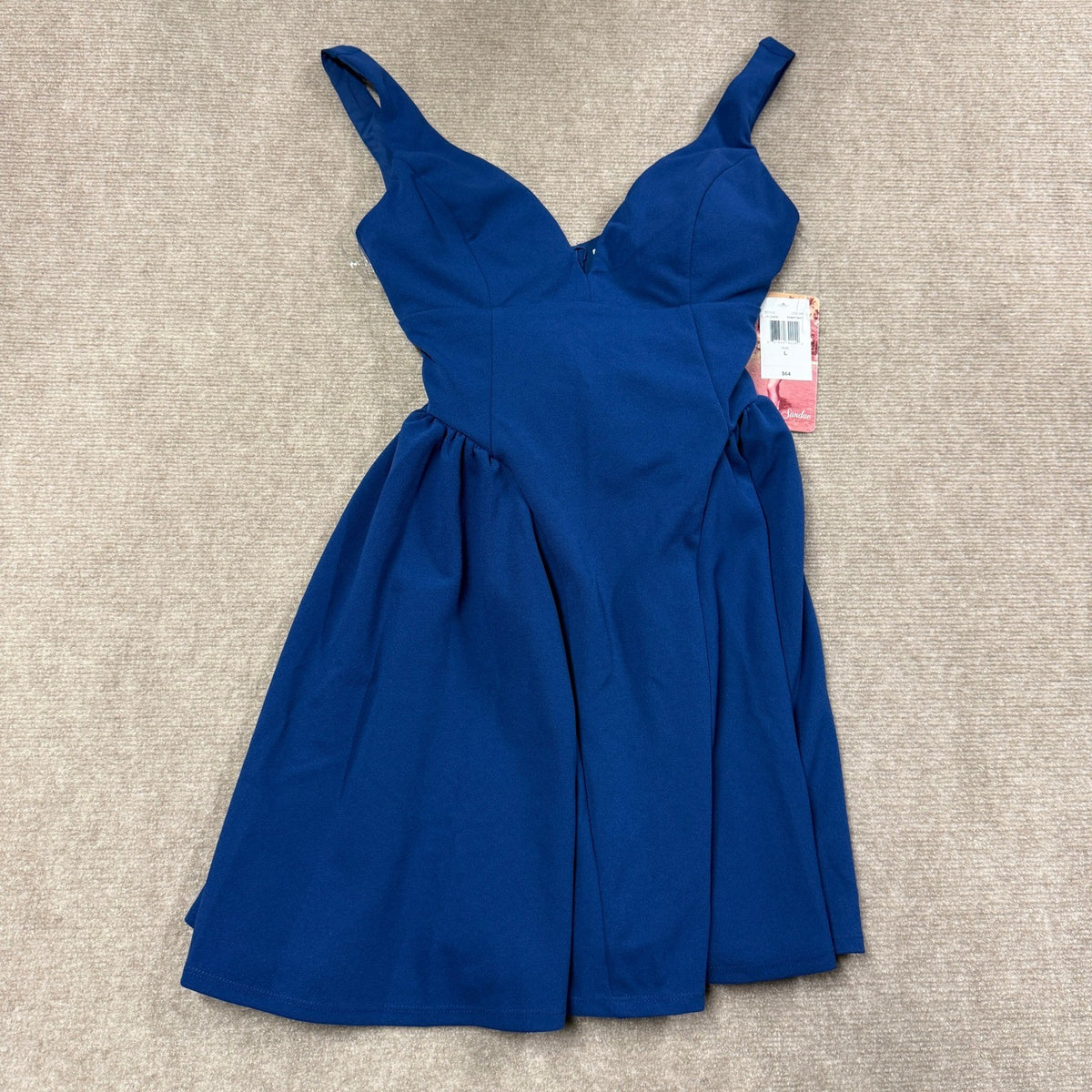MSRP $64 Emerald Sundae Womens Juniors L Penny Navy Fit + Flare Dress V Neck
