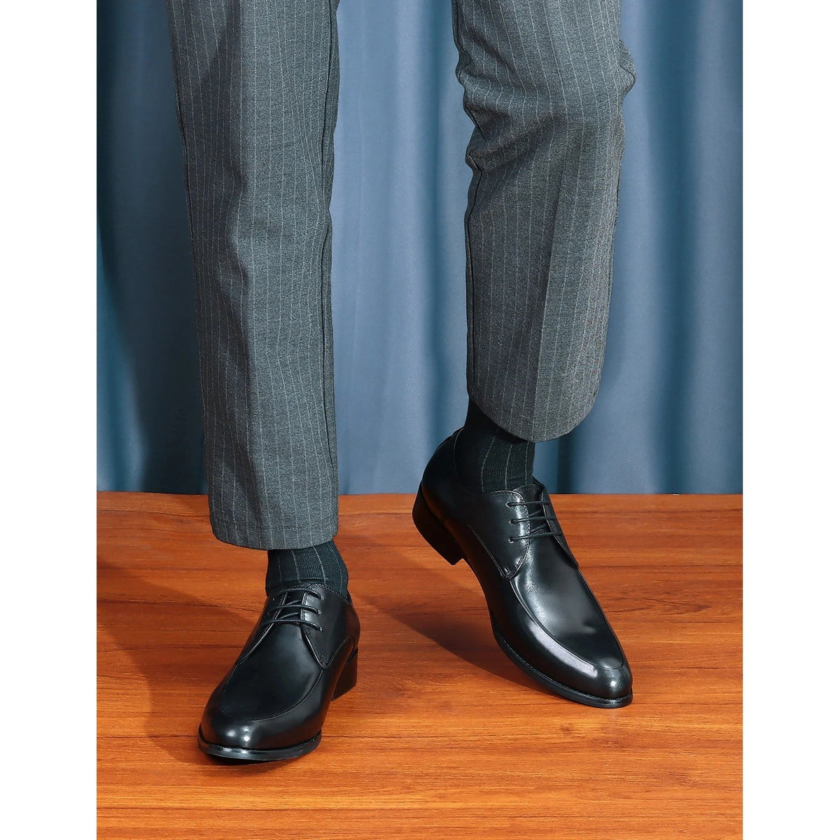 Santimon Men's US 8.5 Black Leather Formal Derby Lace Up Dress Shoes