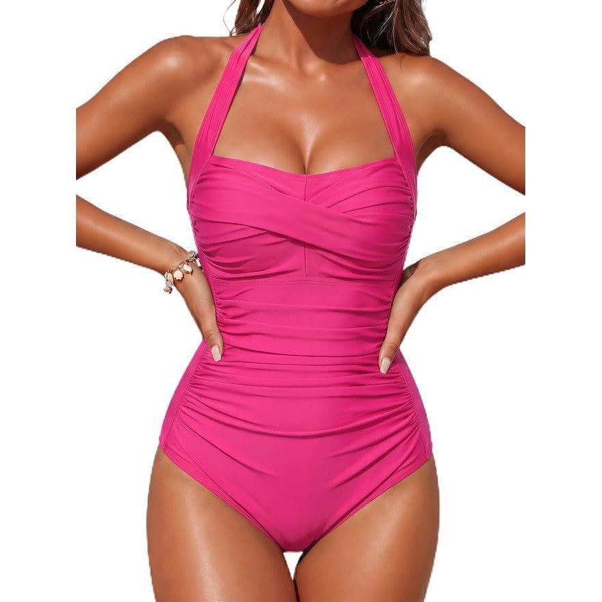MSRP $44 Smismivo Women's XXL Tummy Control Halter One Piece Swimsuit Ruched