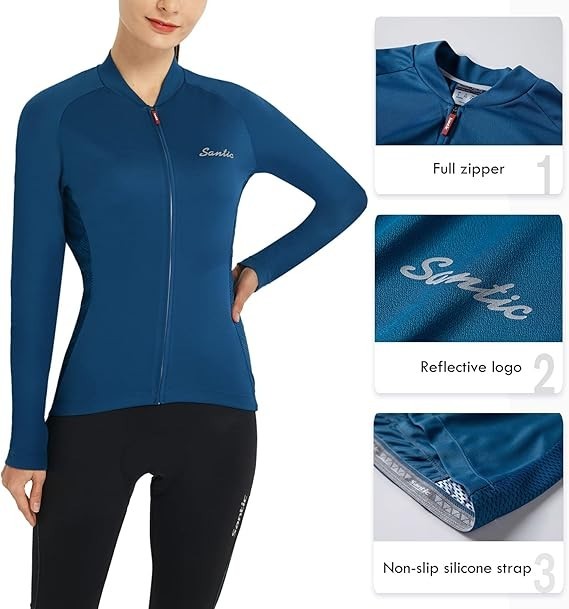 NWT Santic Light Miss Women's S-2XL Navy Cycling Jersey Long Sleeve Full Zip, Re