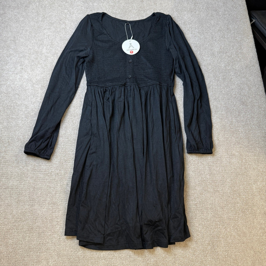 MSRP $32 ANRABESS Women's S Long Sleeve Dress Smocked High Waist Babydoll