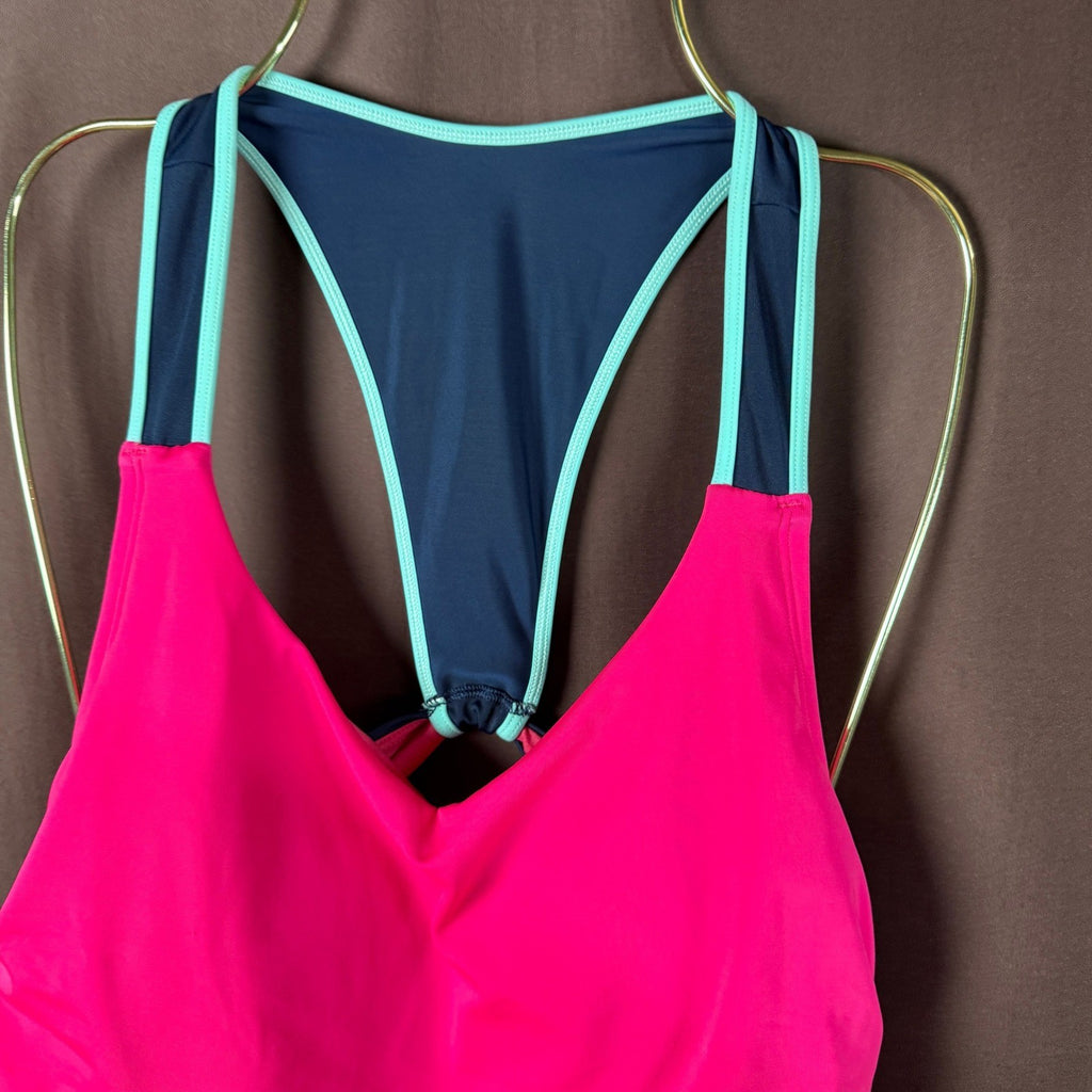 Lands' End Women's 10 Hot Pink/Navy V-Neck Racerback One Piece Swimsuit
