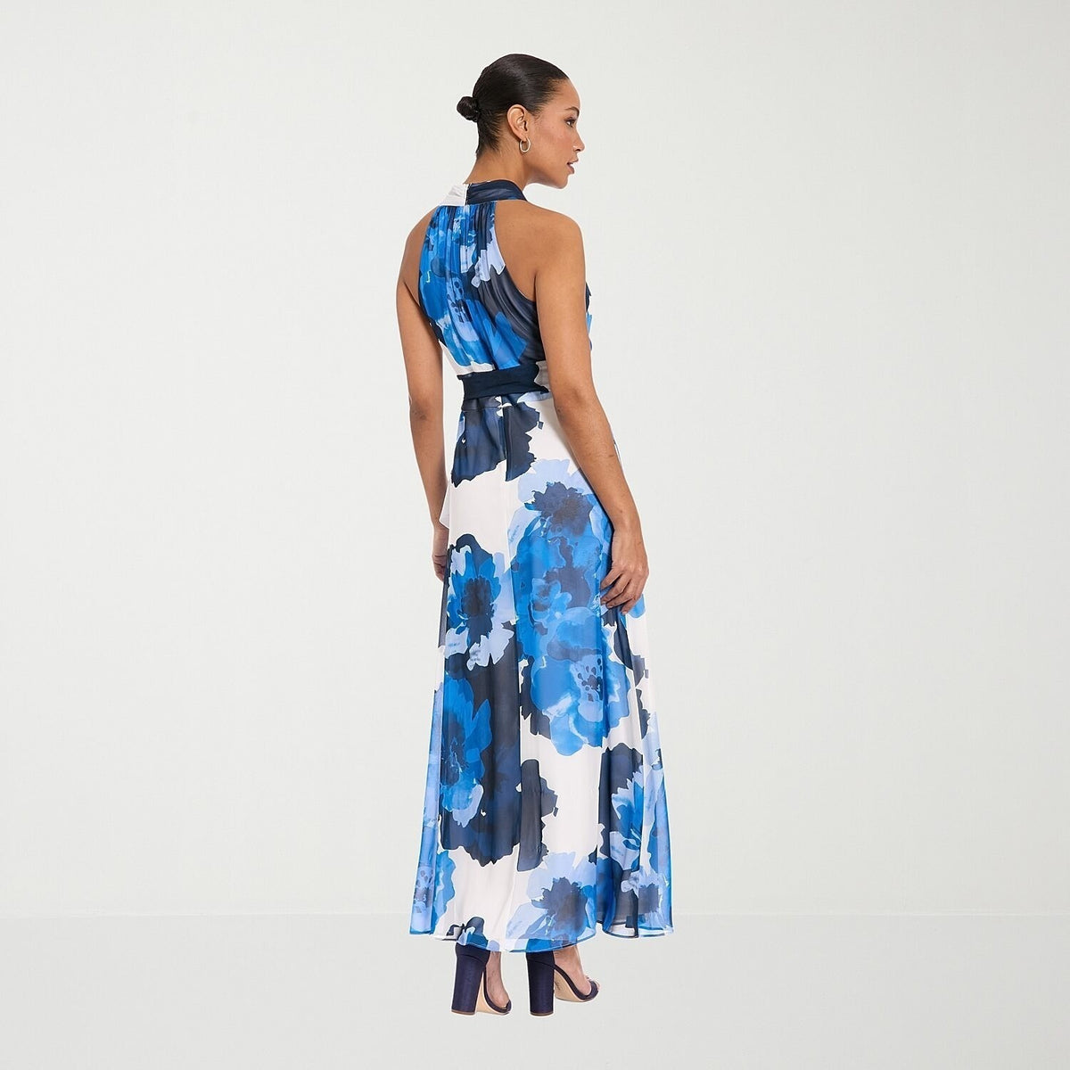 MSRP $94 London Style Womens 6 Blue Floral V Neck Sleeveless Maxi Dress