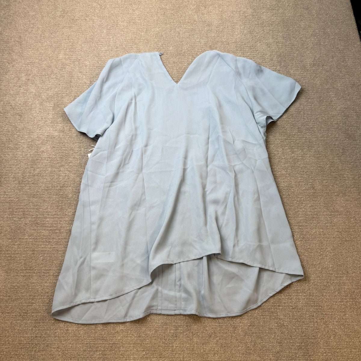 MSRP $37 Worthington Womens XL Petite Delft Blue Round Neck Blouse Short Sleeve