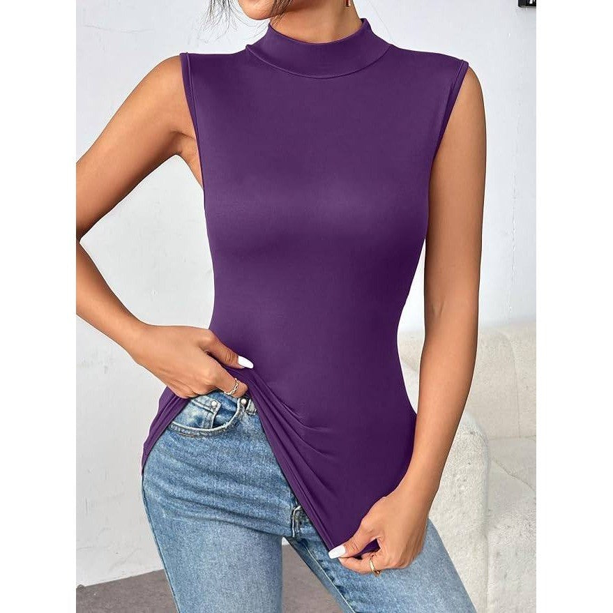 Zeagoo Women's M Purple Mock Turtleneck Tank Top Slim Fitted Sleeveless Top