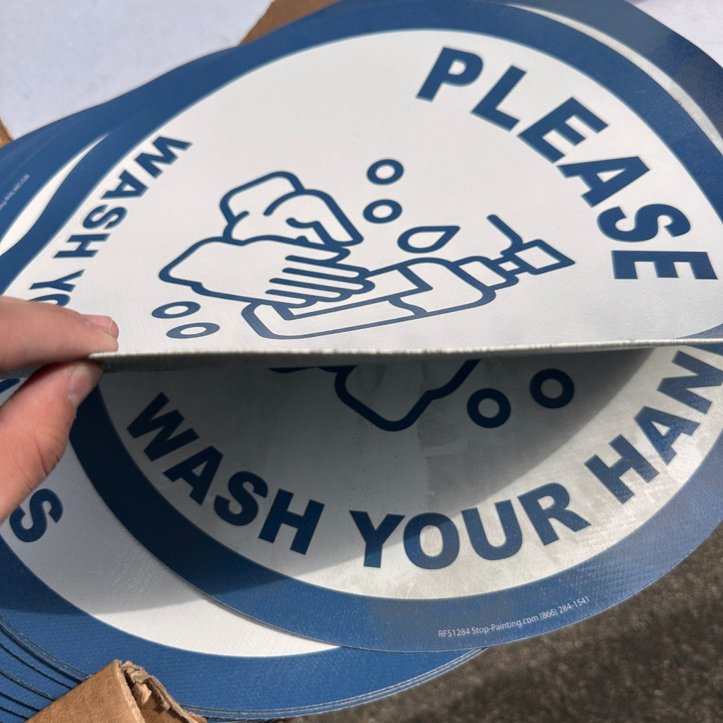 Lot of 5 Wash Your Hands Sign 17.5" RFS1284 Round Rubber Floor Graphic Safet