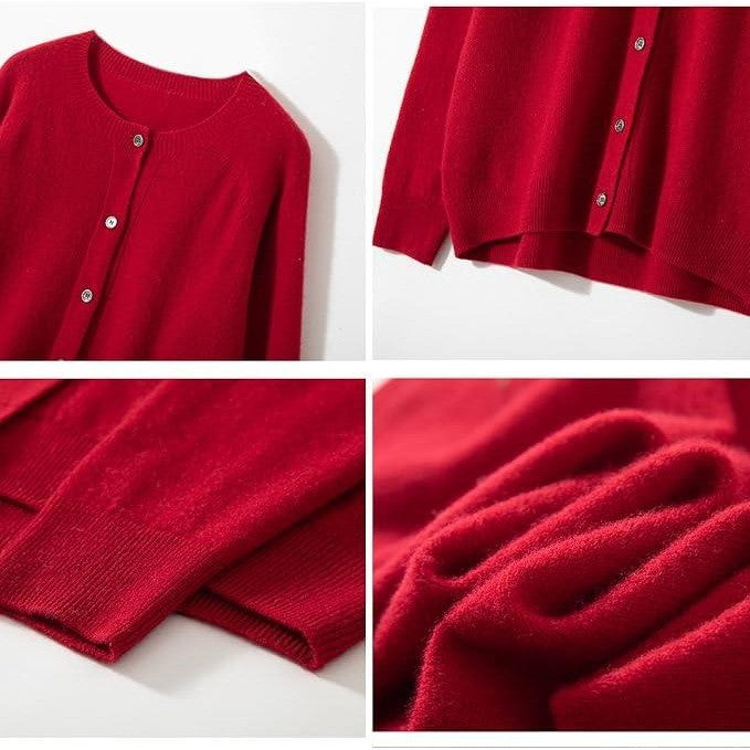 MSRP $78 G Guzemor Women's L Red 100% Merino Wool Cardigan Sweater Crew Neck
